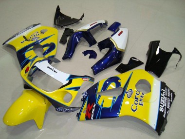 Best 1996-2000 Suzuki GSXR 600 Motorcycle Fairings - White Yellow Blue Corona UK