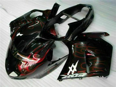 Best 1996-2007 Honda CBR1100XX Blackbird Abs Motorcycle Fairing - Glossy Black Red Flame UK