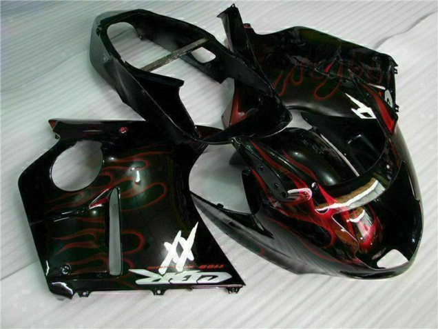1996-2007 Honda CBR1100XX Blackbird Abs Motorcycle Fairing - Glossy Black Red Flame UK