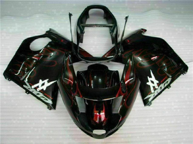 1996-2007 Honda CBR1100XX Blackbird Abs Motorcycle Fairing - Glossy Black Red Flame UK
