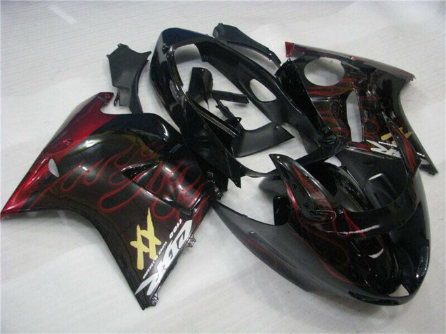 1996-2007 Honda CBR1100XX Blackbird Abs Motorcycle Fairings - Glossy Black Red Flame UK