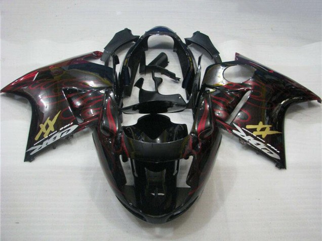 1996-2007 Honda CBR1100XX Blackbird Abs Motorcycle Fairings - Glossy Black Red Flame UK