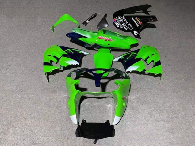 2000-2001 Kawasaki ZX9R Motorcycle Fairing - Green White Glossy Black UK