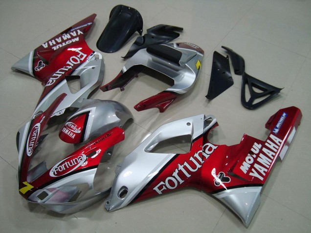 2000-2001 Yamaha YZF R1 Motorcycle Fairings - Silver Red Fortuna Motul 7 UK