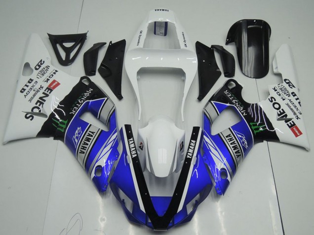 2000-2001 Yamaha YZF R1 Motorcycle Fairings - White Blue Black ENEOS Monster UK