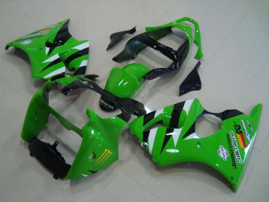 Best 2000-2002 Kawasaki ZX6R Motorcycle Fairings - Green White Glossy Black UK