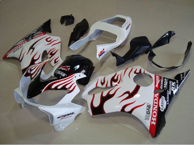 2001-2003 Honda CBR600 F4i Motorcycle Fairings - White Red Glossy Black Flame UK