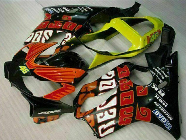 2001-2003 Honda CBR600 F4i Motorcycle Fairings - Yellow Orange Glossy Black Rossi 46 UK