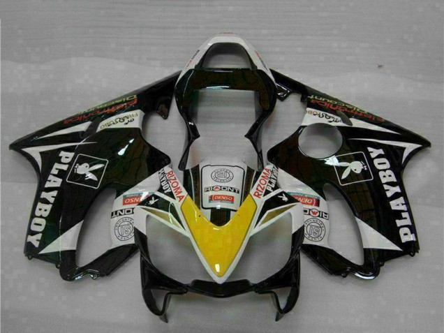 2001-2003 Honda CBR600 F4i Motorcycle Fairings - White Yellow Glossy Black Playboy UK