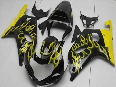 Best 2001-2003 Suzuki GSXR 600/750 Motorcycle Fairings - Glossy Black Yellow Flame UK
