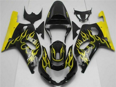Best 2001-2003 Suzuki GSXR 600/750 Motorcycle Fairings - Glossy Black Yellow Flame UK