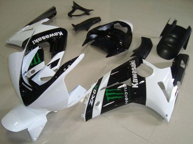 Best 2003-2004 Kawasaki ZX6R Motorcycle Fairings - White Glossy Black Green Monster UK