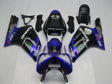 Best 2003-2004 Kawasaki ZX6R Motorcycle Fairings - Glossy Black Blue Green Monster UK