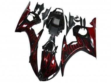 Best 2003-2004 Yamaha YZF R6 Motorcycle Fairing - Glossy Black Red Flame UK