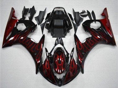 Best 2003-2004 Yamaha YZF R6 Motorcycle Fairing - Glossy Black Red Flame UK
