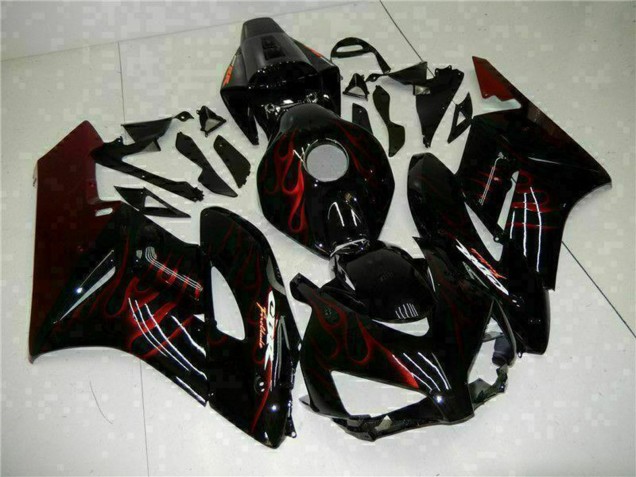 2004-2005 Honda CBR1000RR Motorcycle Fairings - Glossy Black Red Flame UK