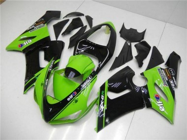Best 2005-2006 Kawasaki ZX6R Motorcycle Fairings - Green Glossy Black Elf UK