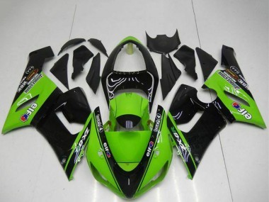 Best 2005-2006 Kawasaki ZX6R Motorcycle Fairings - Green Glossy Black Elf UK