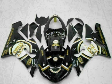 Best 2005-2006 Kawasaki ZX6R Motorcycle Fairings - Glossy Black White Gold Lucky Strike UK