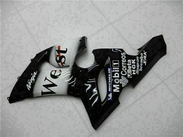 2005-2006 Kawasaki ZX6R Motorcycle Fairings - Glossy Black White West UK