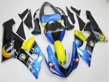 Best 2005-2006 Kawasaki ZX6R Motorcycle Fairings - Blue Yellow Black Shark UK