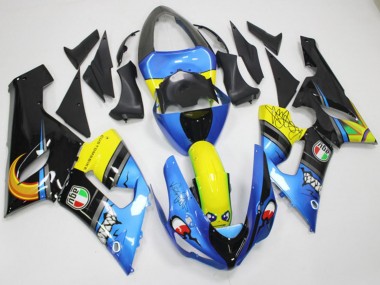 Best 2005-2006 Kawasaki ZX6R Motorcycle Fairings - Blue Yellow Black Shark UK