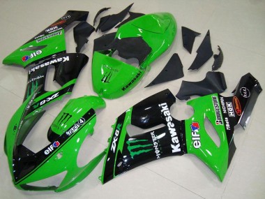 Best 2005-2006 Kawasaki ZX6R Motorcycle Fairings - Green Glossy Black Elf Monster UK