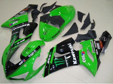 Best 2005-2006 Kawasaki ZX6R Motorcycle Fairings - Green Glossy Black Elf Monster UK