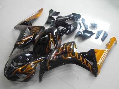 Best 2006-2007 Honda CBR1000RR Motorcycle Fairings - Glossy Black Gold Flame UK