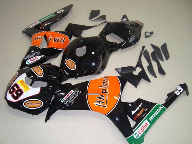 2006-2007 Honda CBR1000RR Motorcycle Fairings - Glossy Black Orange Green Hm Plant Racing 69 UK