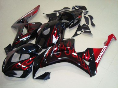 Best 2006-2007 Honda CBR1000RR Motorcycle Fairing Kits - Glossy Black Red Flame UK