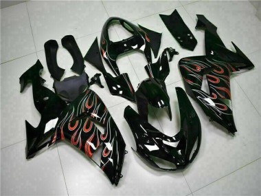 Best 2006-2007 Kawasaki ZX10R Motorcycle Fairing Kits - Glossy Black Red Flame UK