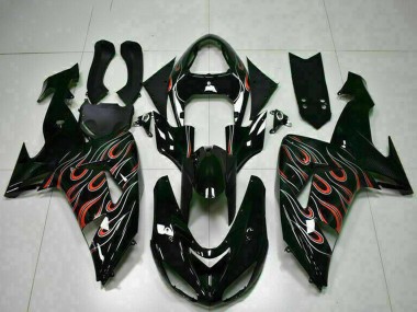 Best 2006-2007 Kawasaki ZX10R Motorcycle Fairing Kits - Glossy Black Red Flame UK