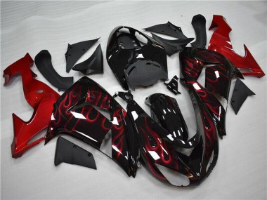 Best 2006-2007 Kawasaki ZX10R Motorcycle Fairing - Glossy Black Red Flame UK