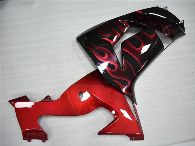 2006-2007 Kawasaki ZX10R Motorcycle Fairing - Glossy Black Red Flame UK