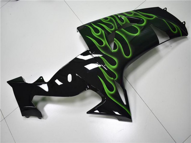 2006-2007 Kawasaki ZX10R Motorcycle Fairings - Glossy Black Green Flame UK