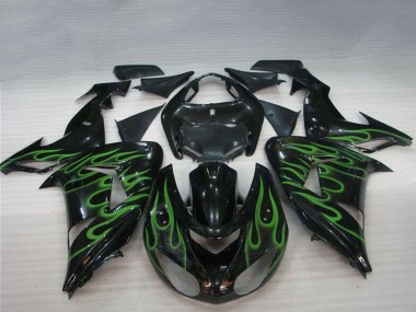 Best 2006-2007 Kawasaki ZX10R Motorcycle Fairings - Glossy Black Green Flame UK
