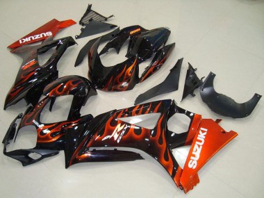 Best 2007-2008 Suzuki GSXR 1000 Motorcycle Fairings - Glossy Black Orange Flame UK