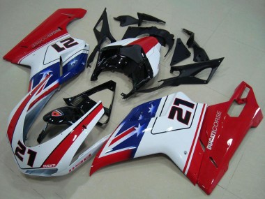 Best 2007-2014 Ducati 1198 Motorcycle Fairings - White Red Blue Glossy Black 21 UK