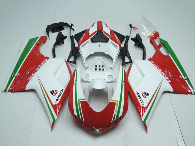 2007-2014 Ducati 1098 Motorcycle Fairings - White Red Green Stripe UK