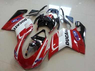 Best 2007-2014 Ducati 848 1098 1198 Motorcycle Fairings - White Red Glossy Black Tim UK
