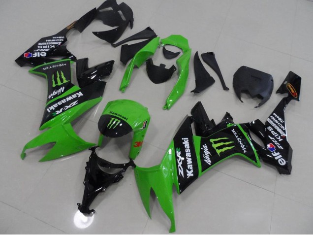 2008-2010 Kawasaki ZX10R Motorcycle Fairings - Green Glossy Black Monster UK
