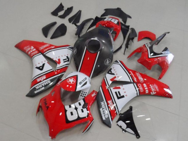 2008-2011 Honda CBR1000RR Motorcycle Fairings - White Red Matte Black Dunlop Fiamm 88 UK
