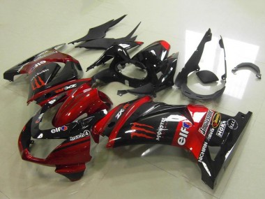 Best 2008-2012 Kawasaki ZX250R Motorcycle Fairings - Candy Red Glossy Black Elf Touch4 Monster UK