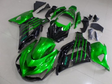 Best 2012-2024 Kawasaki ZX14R ZZR1400 Motorcycle Fairings - Green Glossy Black UK