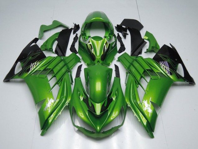 2012-2024 Kawasaki ZX14R ZZR1400 Motorcycle Fairings - Green Glossy Black Flame White Ninja UK