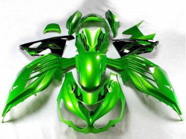 Best 2012-2024 Kawasaki ZX14R ZZR1400 Motorcycle Fairing - Green Glossy Black UK