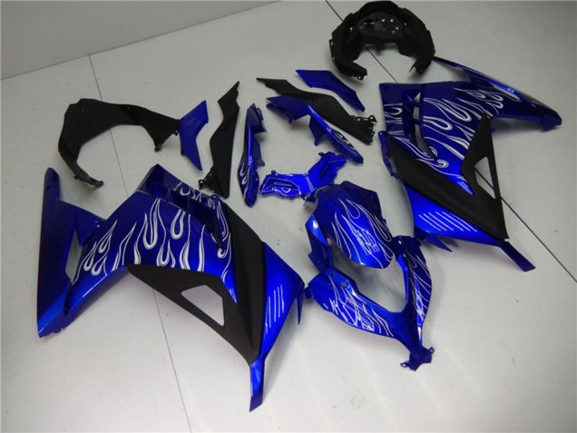 2013-2024 Kawasaki Ninja 300 EX300R Motorcycle Fairings - Blue Black White Flame UK