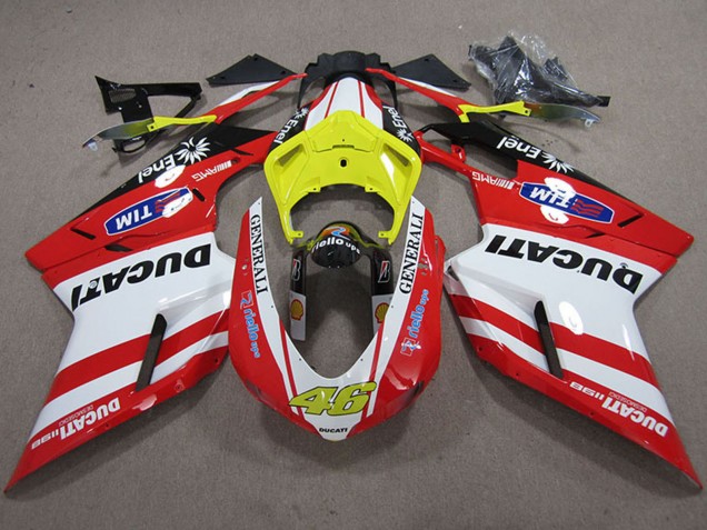 2007-2014 Ducati 1198 Motorcycle Fairings - White Yellow Red Generali 46 UK