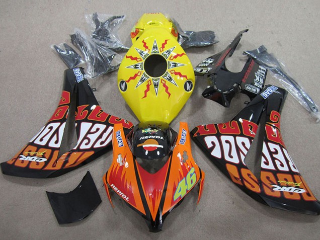 2008-2011 Honda CBR1000RR Motorcycle Fairings - Yellow Orange Glossy Black Rossi Repsol 46 UK